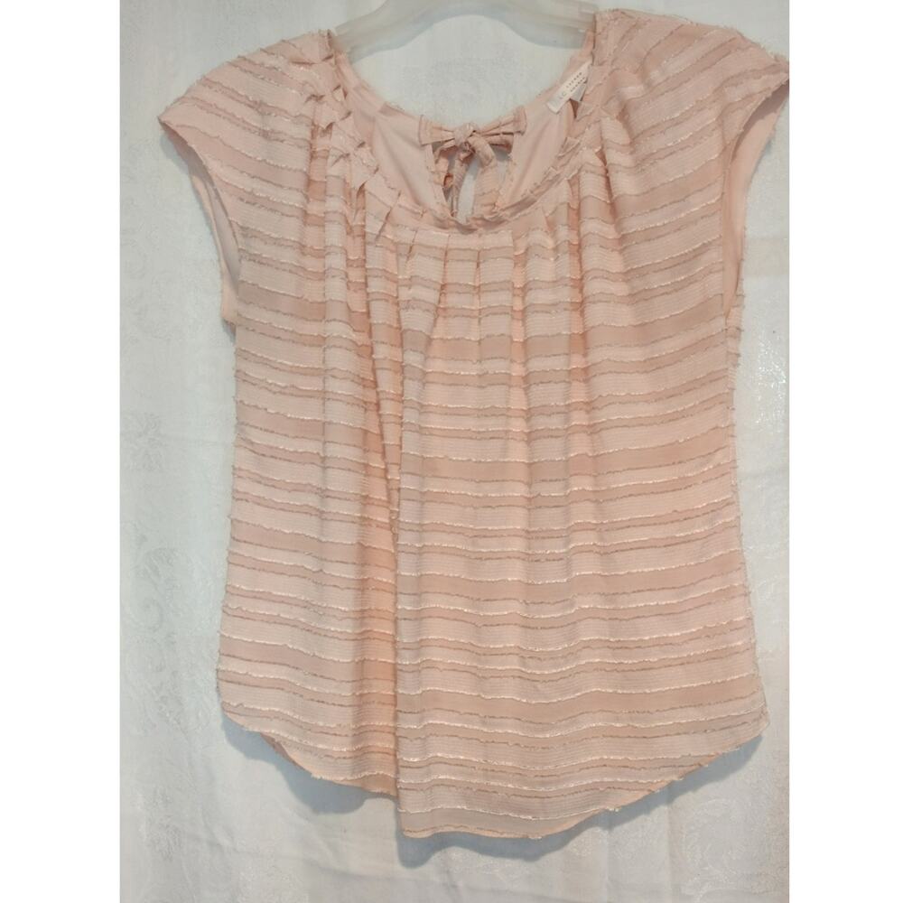 LC Lauren Conrad Large Women"s Soft Pink Pleated Blouse Striped Cottage Feminine